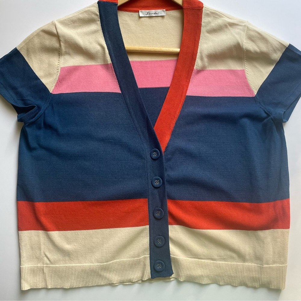 Sundei Striped Knit Cardigan Sweater Made in Italy - Picture 5 of 11